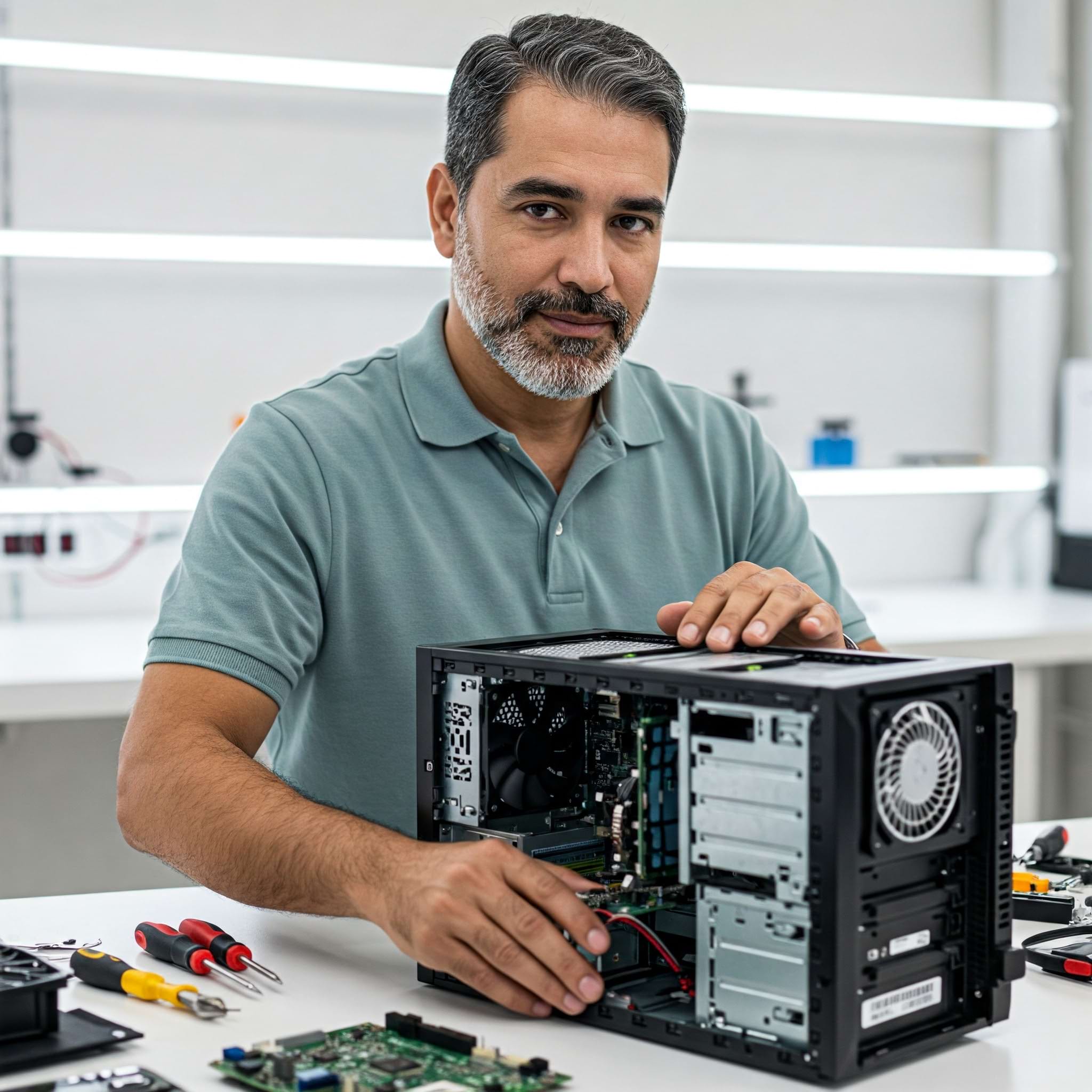 Equipo técnico trabajando en soluciones informáticas